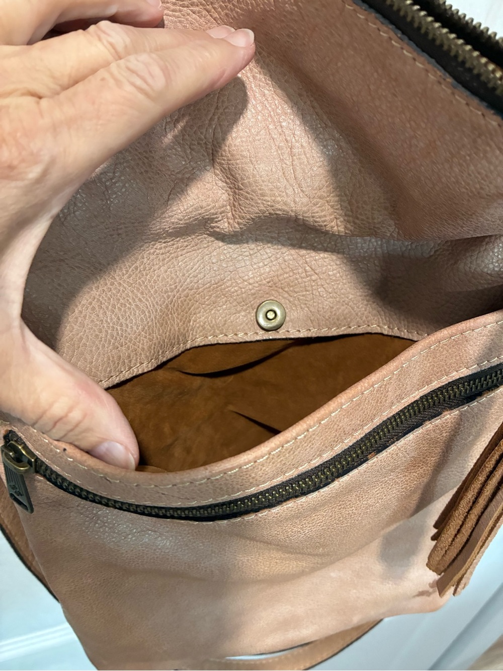 Patricia Nash Blush Tan Leather Convertible Bag with Tassel - Picture 3 of 12